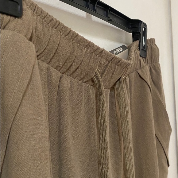 Harper Tan Relaxed Drawstring Joggers Capris Wide Leg Cropped Harem Pants - Picture 9 of 12